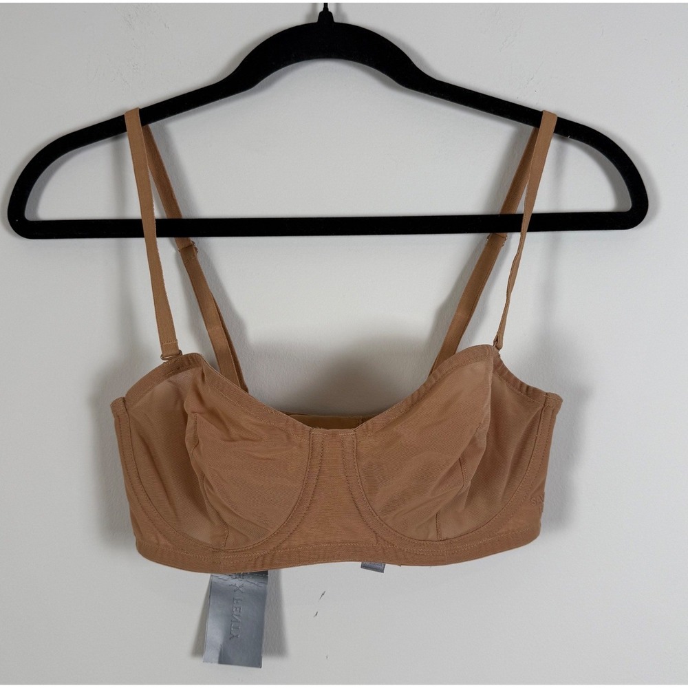 Savage X Fenty Sheer Mesh Unlined Balconette Bra Tan 32D NWT